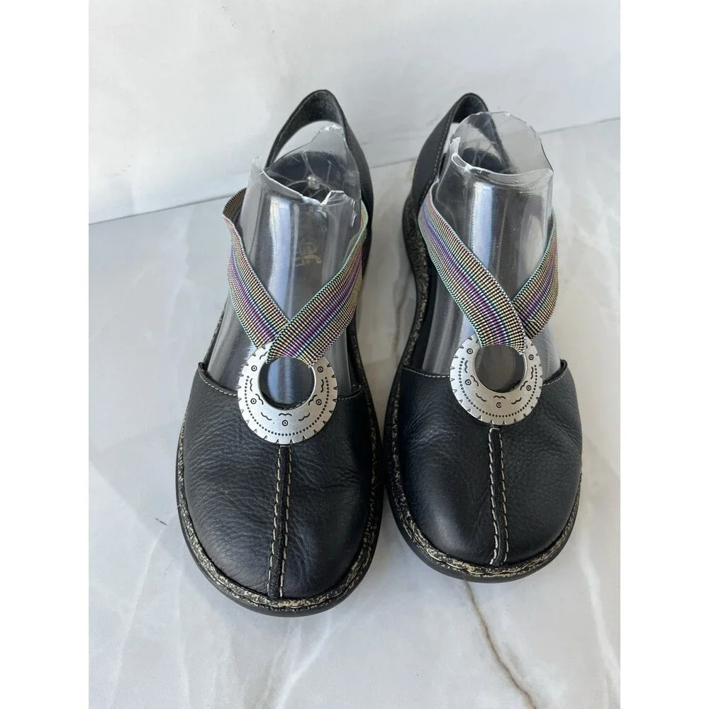 Rieker Women Daisy 62 Sz 41 Us 9.5 Black Leather Slip On Flats Shoes Loafers
